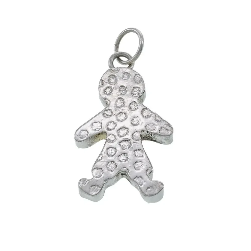 Vintage Sterling Silver 925 Textured Figure Gingerbread Pendant